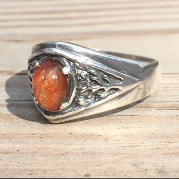 Celtic Tree Ring Sterling Silver Natural Sunstone - Picture 4 of 15